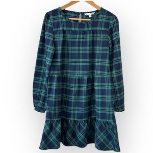 Southern Tide Long Sleeve Plaid Dress Flannel Tartan Plaid Blue Green Women's XS